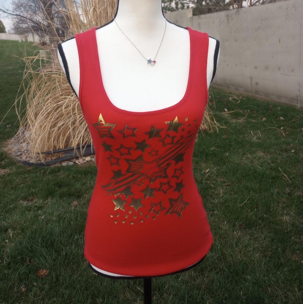 2b bebe Red and Gold Stars 4th of July Tank Top